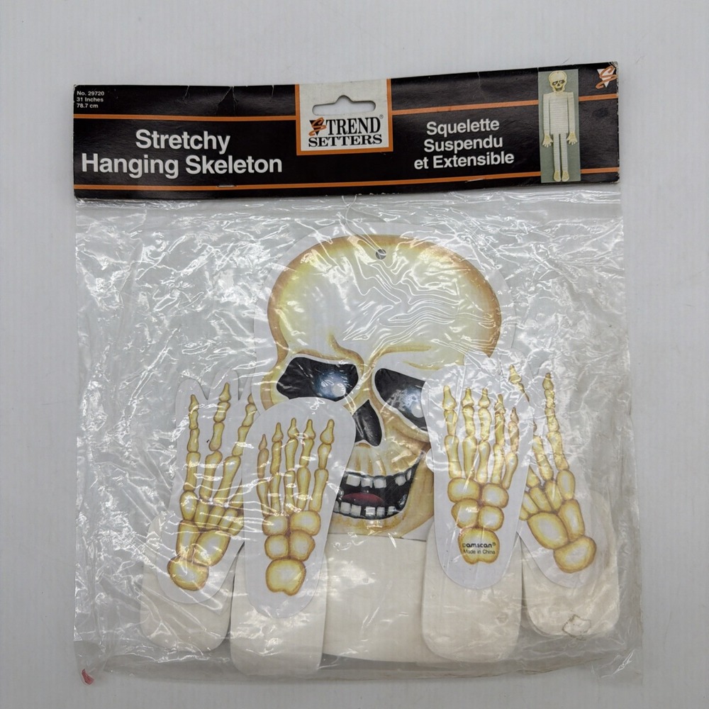 Vtg Halloween Stretchy Hanging Skeleton Decoration Tissue Paper Amscan Unopened